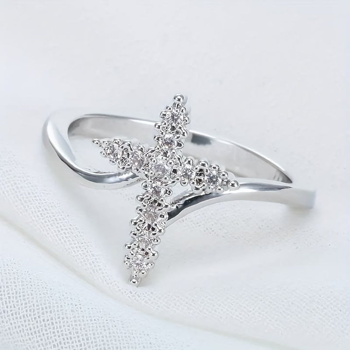 Cross Ring with Clustered Cubic Zirconia Accents: Embody His Gentle Grace