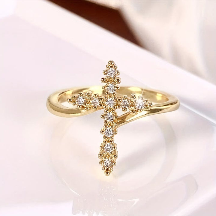 Cross Ring with Clustered Cubic Zirconia Accents: Embody His Gentle Grace