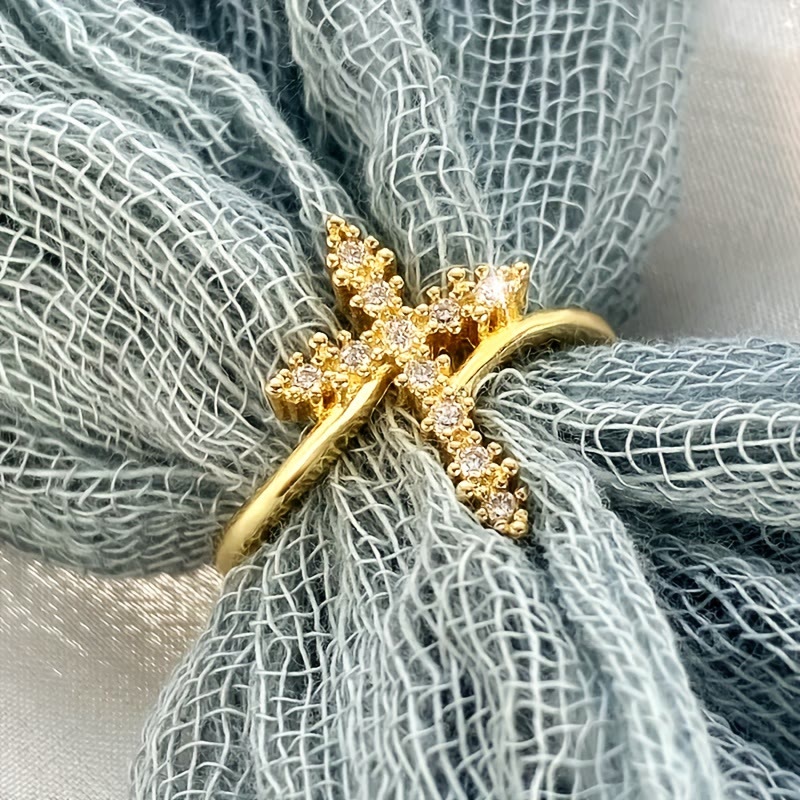 Cross Ring with Clustered Cubic Zirconia Accents: Embody His Gentle Grace
