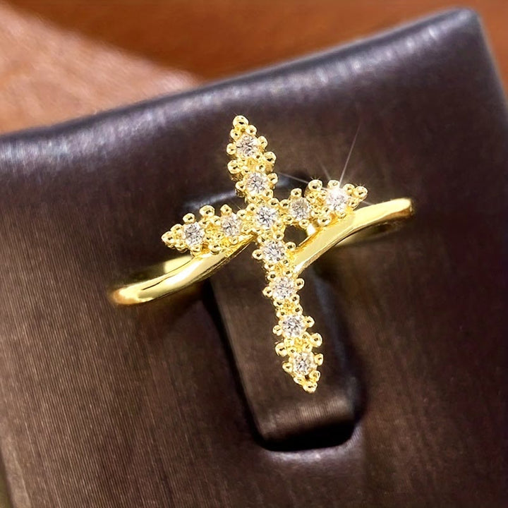 Cross Ring with Clustered Cubic Zirconia Accents: Embody His Gentle Grace