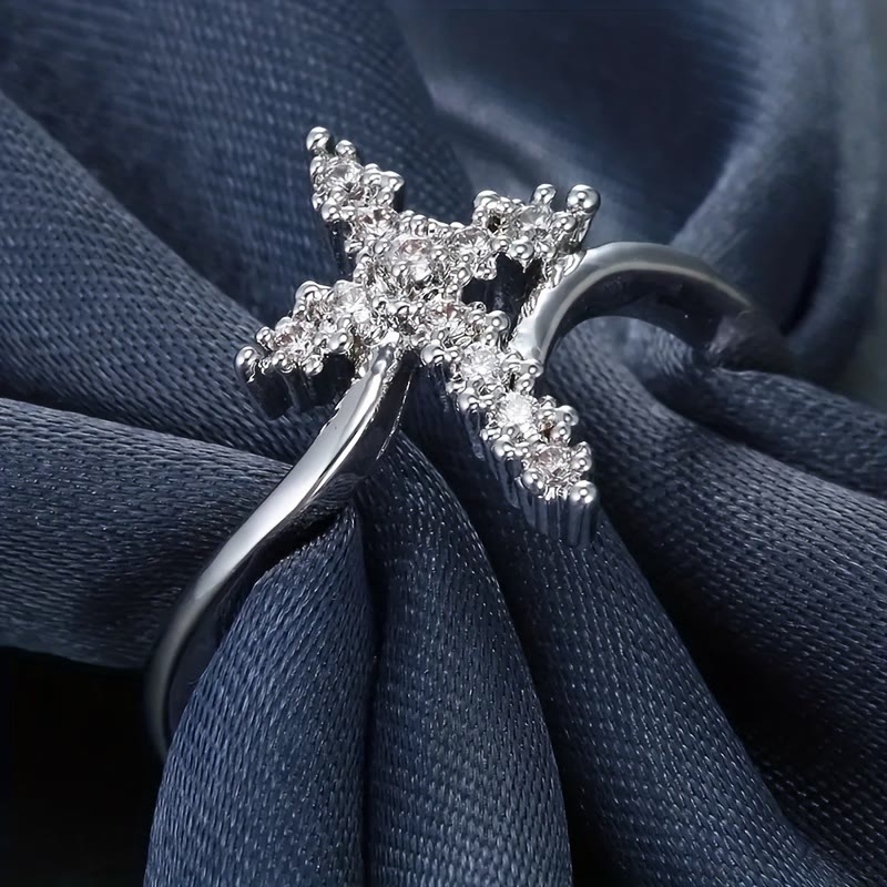 Cross Ring with Clustered Cubic Zirconia Accents: Embody His Gentle Grace