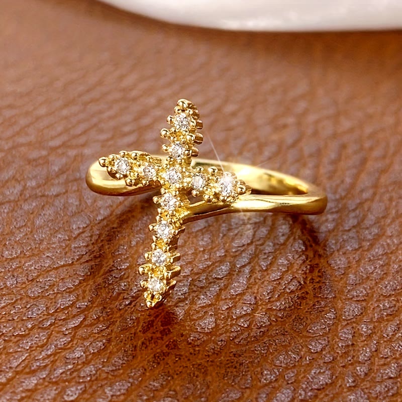 Cross Ring with Clustered Cubic Zirconia Accents: Embody His Gentle Grace