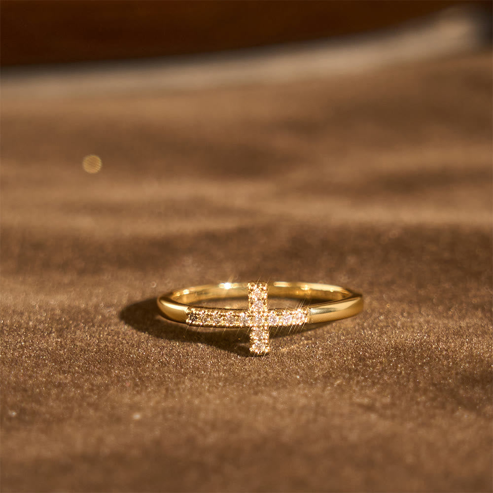 Dual Cross Ring Set: Polished Metal & Zircon-Encrusted Styles for Daily Devotion