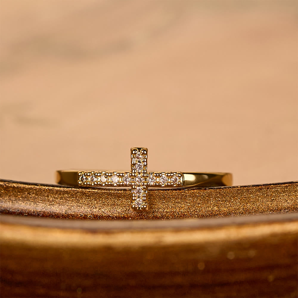 Dual Cross Ring Set: Polished Metal & Zircon-Encrusted Styles for Daily Devotion