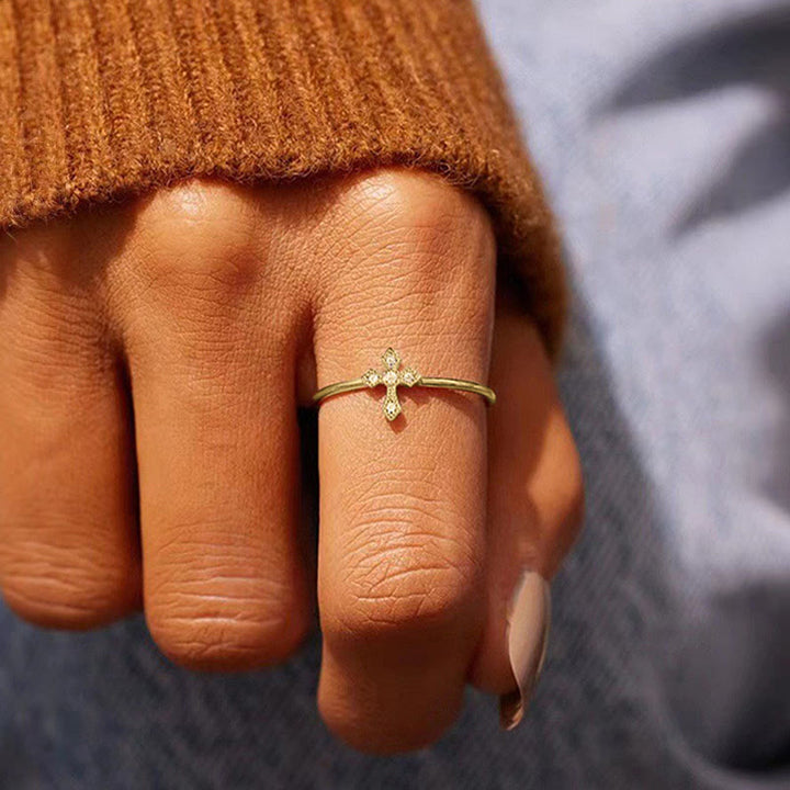 Zircon-Encrusted Cross Ring: Timeless Devotion in Golden, Silver, and Rosegold