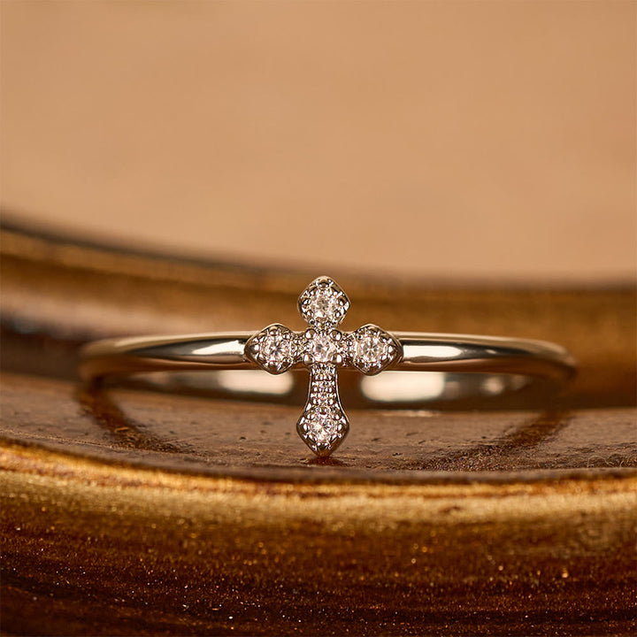 Zircon-Encrusted Cross Ring: Timeless Devotion in Golden, Silver, and Rosegold