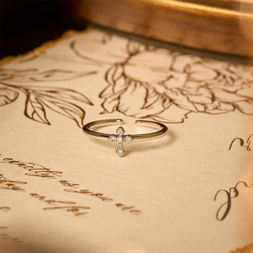 Zircon-Encrusted Cross Ring: Timeless Devotion in Golden, Silver, and Rosegold