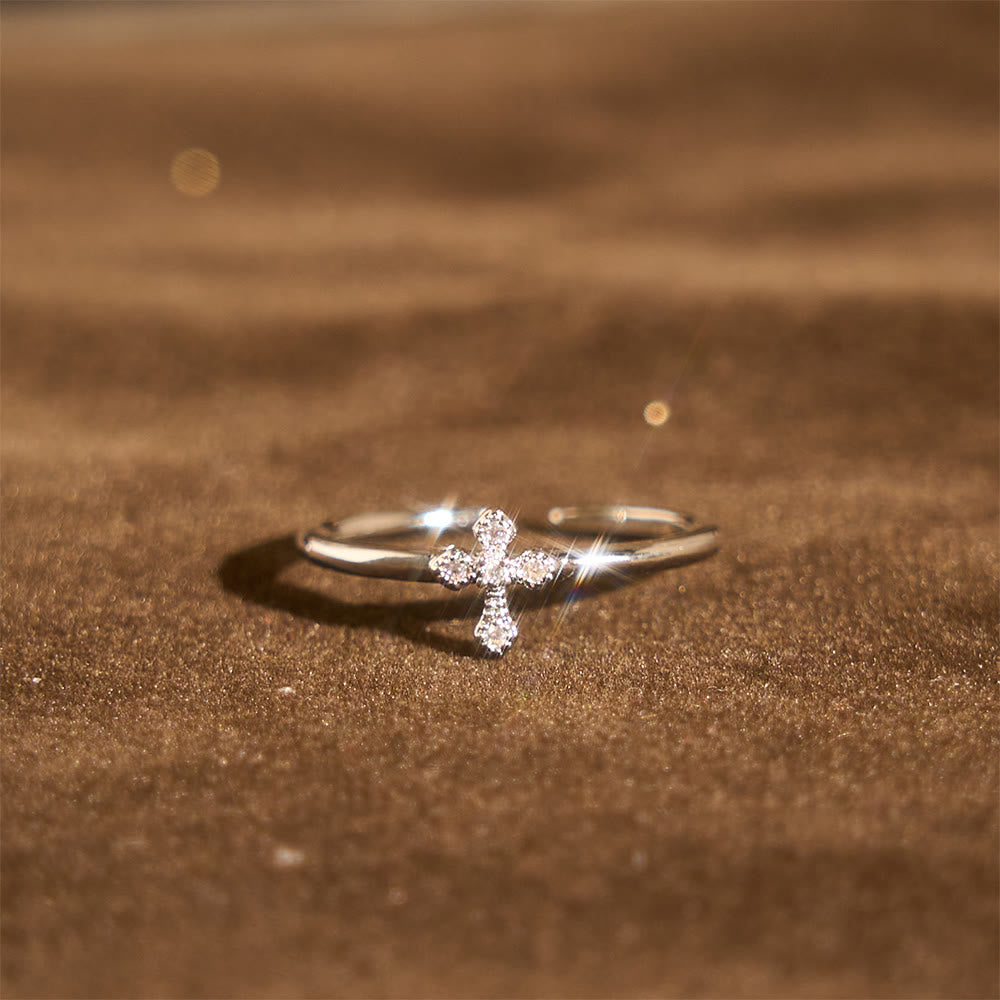 Zircon-Encrusted Cross Ring: Timeless Devotion in Golden, Silver, and Rosegold