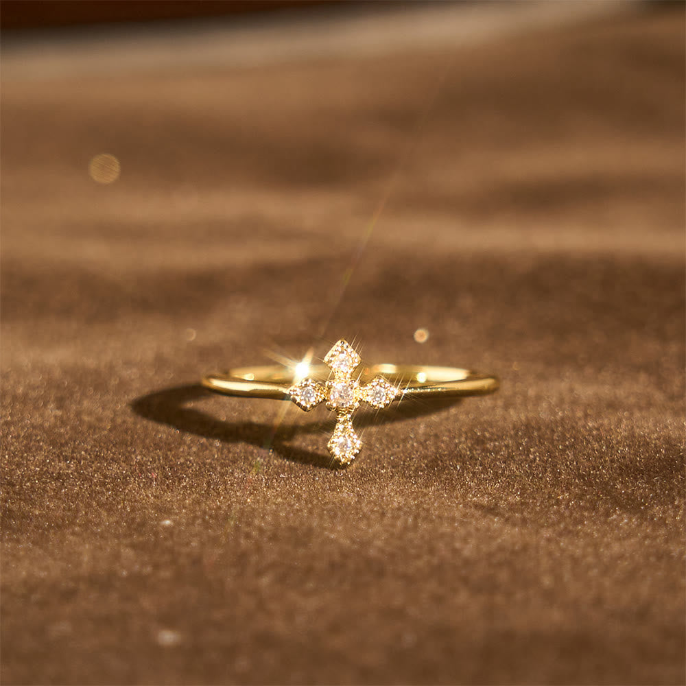 Zircon-Encrusted Cross Ring: Timeless Devotion in Golden, Silver, and Rosegold