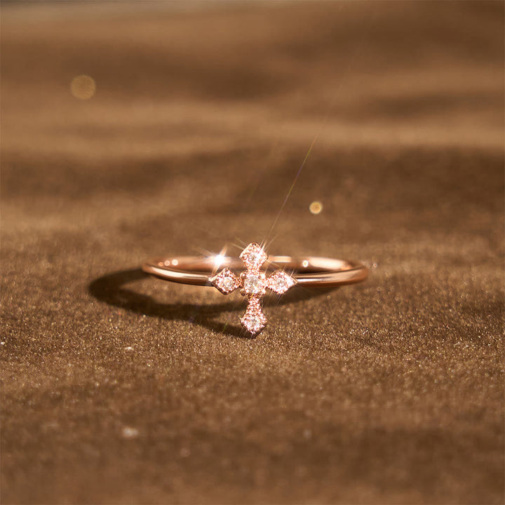 Zircon-Encrusted Cross Ring: Timeless Devotion in Golden, Silver, and Rosegold