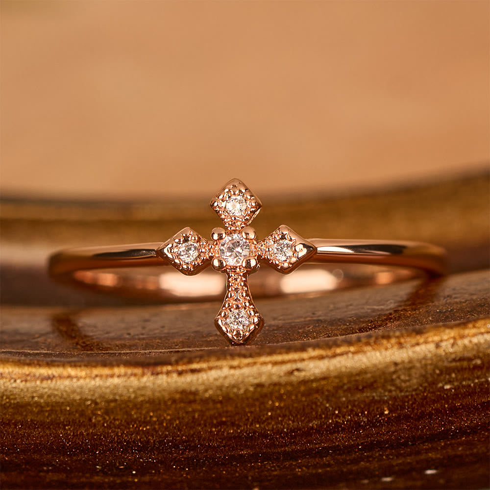 Zircon-Encrusted Cross Ring: Timeless Devotion in Golden, Silver, and Rosegold