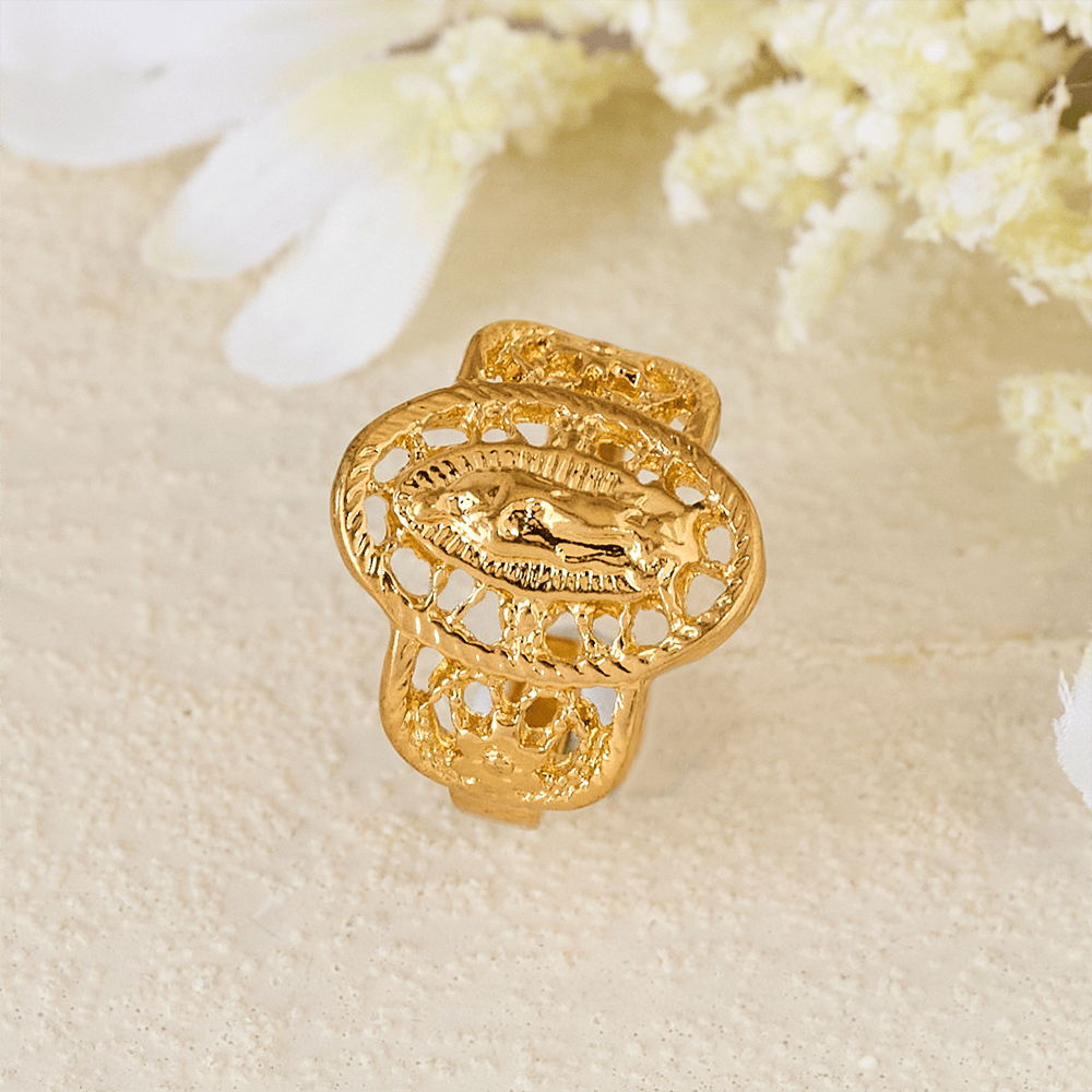 Ornate Openwork Our Lady Ring: Three Color Variations for Timeless Devotion