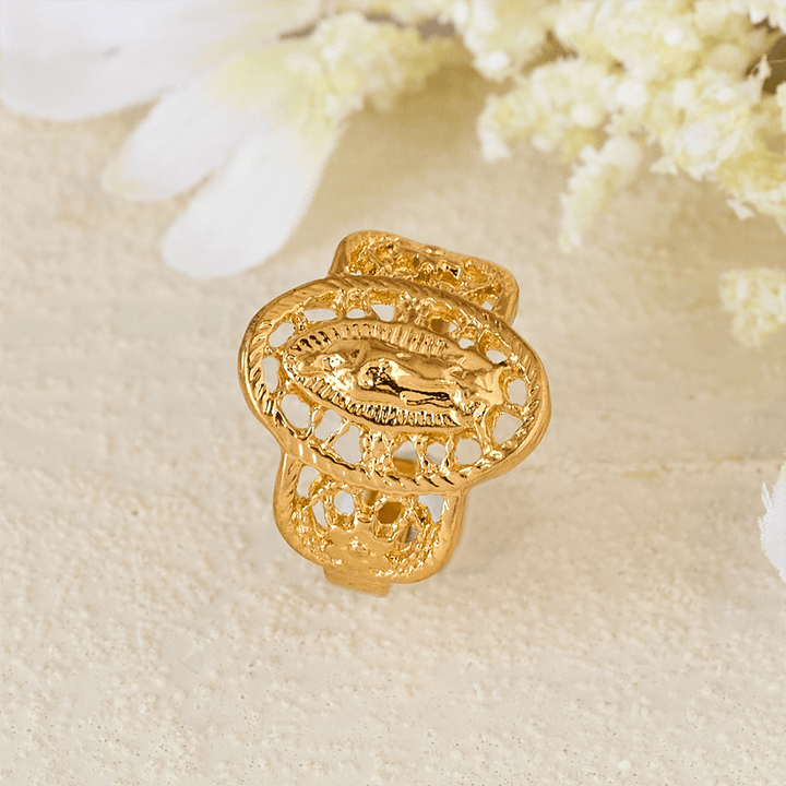 Ornate Openwork Our Lady Ring: Three Color Variations for Timeless Devotion