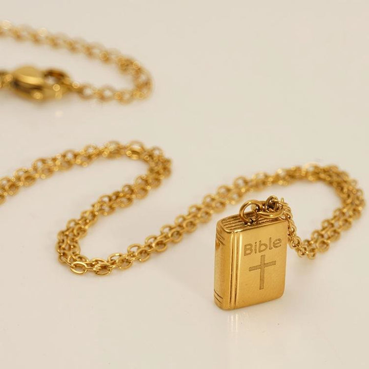 Bible Pendant Necklace with Cross Motif: Elevate Your Style with Spiritual Meaning