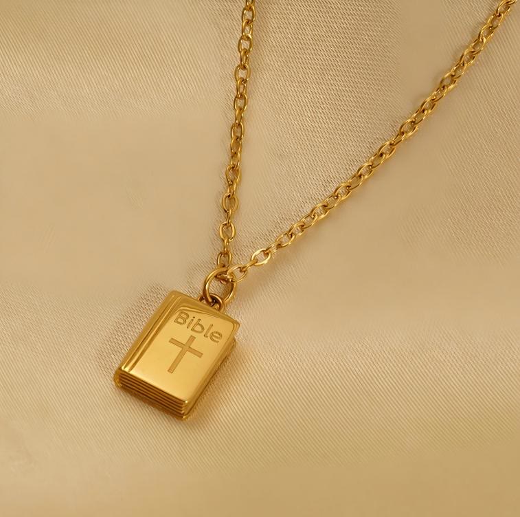 Bible Pendant Necklace with Cross Motif: Elevate Your Style with Spiritual Meaning