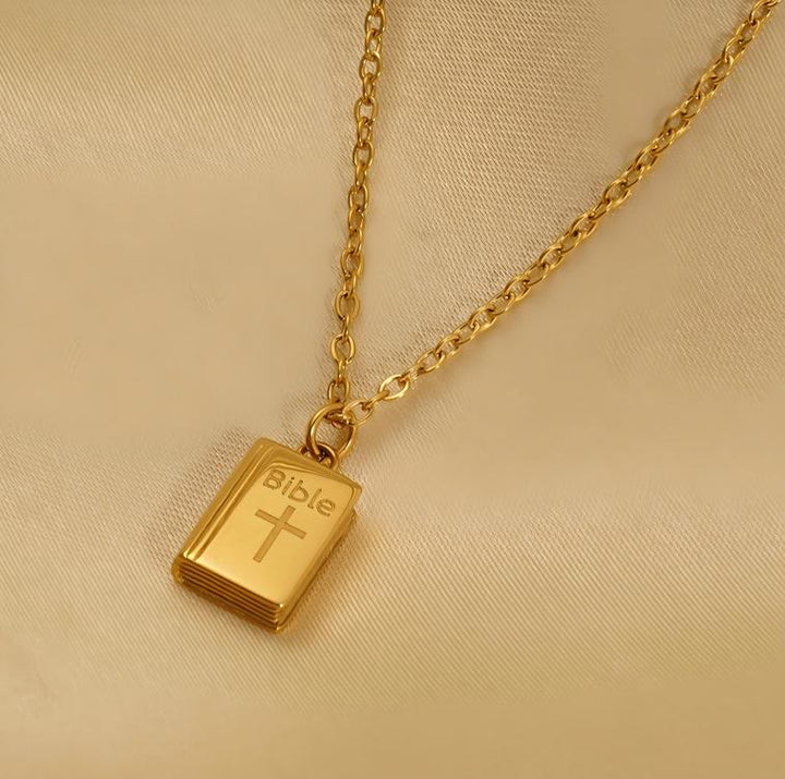 Bible Pendant Necklace with Cross Motif: Elevate Your Style with Spiritual Meaning