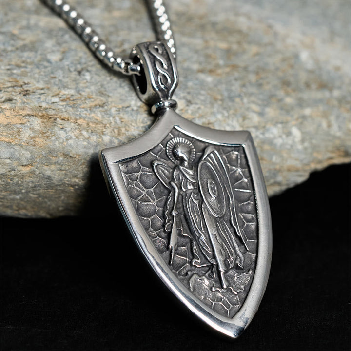 Archangel St. Michael Shield Amulet Titanium Necklace