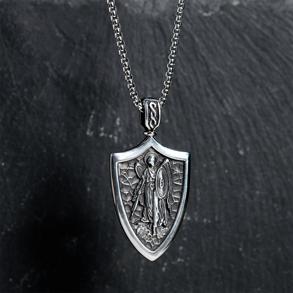 Archangel St. Michael Shield Amulet Titanium Necklace