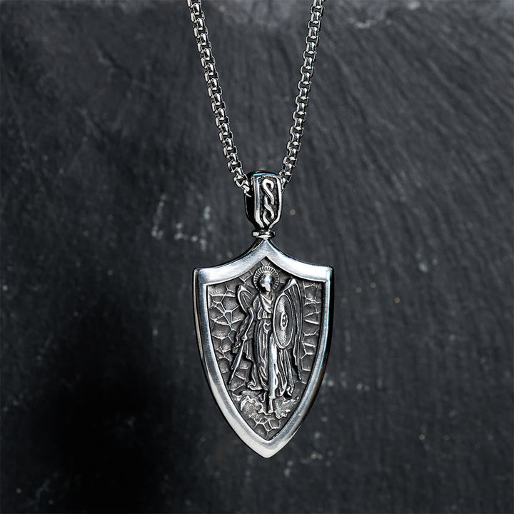 Archangel St. Michael Shield Amulet Titanium Necklace