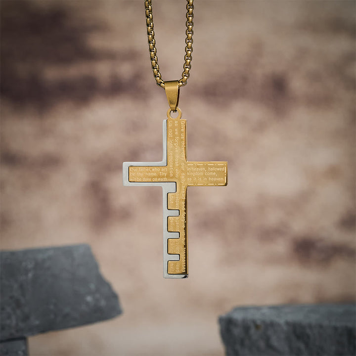 Modern Tri-Color Lord's Prayer Cross Necklace: A Timeless Symbol of Holy