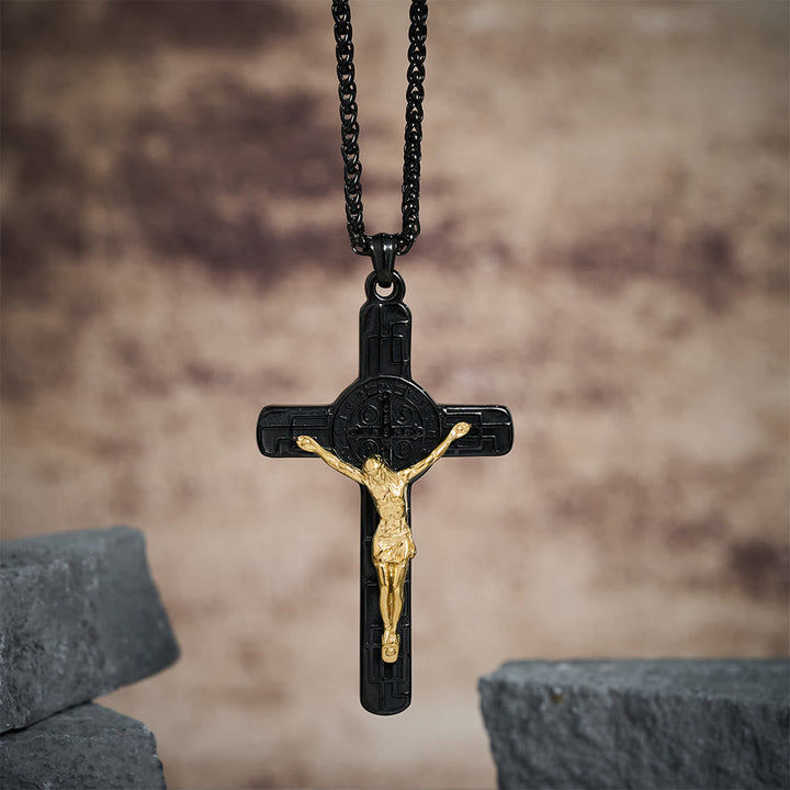 Classic Retro Style Crucifix St. Benedict Medal Protection Pendant Necklace