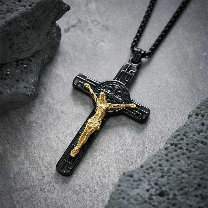 Classic Retro Style Crucifix St. Benedict Medal Protection Pendant Necklace