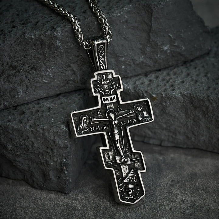 Titanium Orthodox Jesus Crucifix Necklace Protection Jewelry