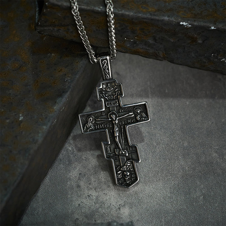 Titanium Orthodox Jesus Crucifix Necklace Protection Jewelry