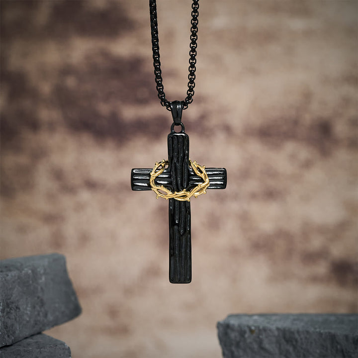 Modern Style Jesus Crown Of Thorns Cross Sacred Protection Pendant Necklace