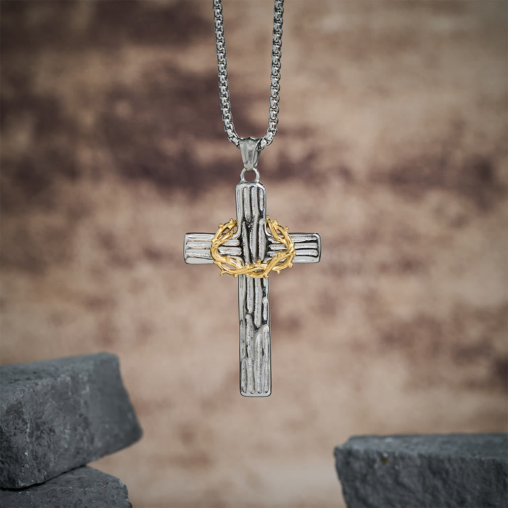 Modern Style Jesus Crown Of Thorns Cross Sacred Protection Pendant Necklace
