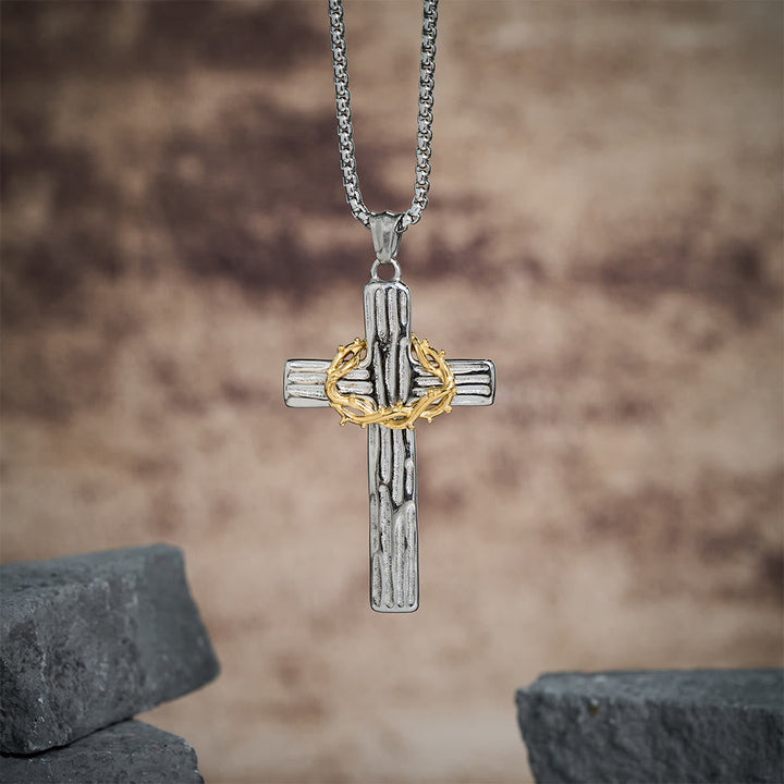 Modern Style Jesus Crown Of Thorns Cross Sacred Protection Pendant Necklace