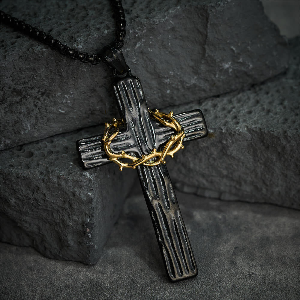 Modern Style Jesus Crown Of Thorns Cross Sacred Protection Pendant Necklace