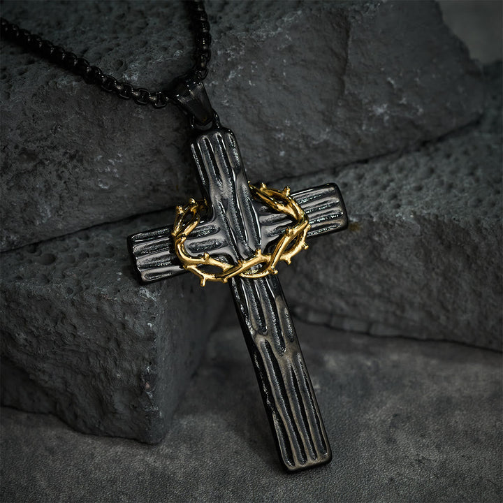 Modern Style Jesus Crown Of Thorns Cross Sacred Protection Pendant Necklace