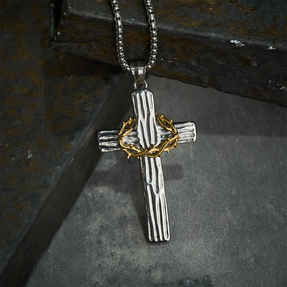 Modern Style Jesus Crown Of Thorns Cross Sacred Protection Pendant Necklace