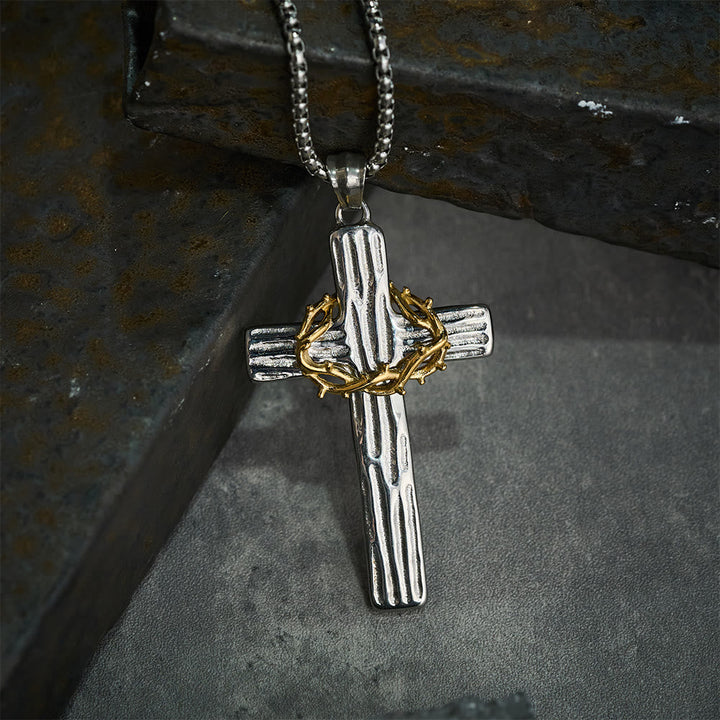 Modern Style Jesus Crown Of Thorns Cross Sacred Protection Pendant Necklace