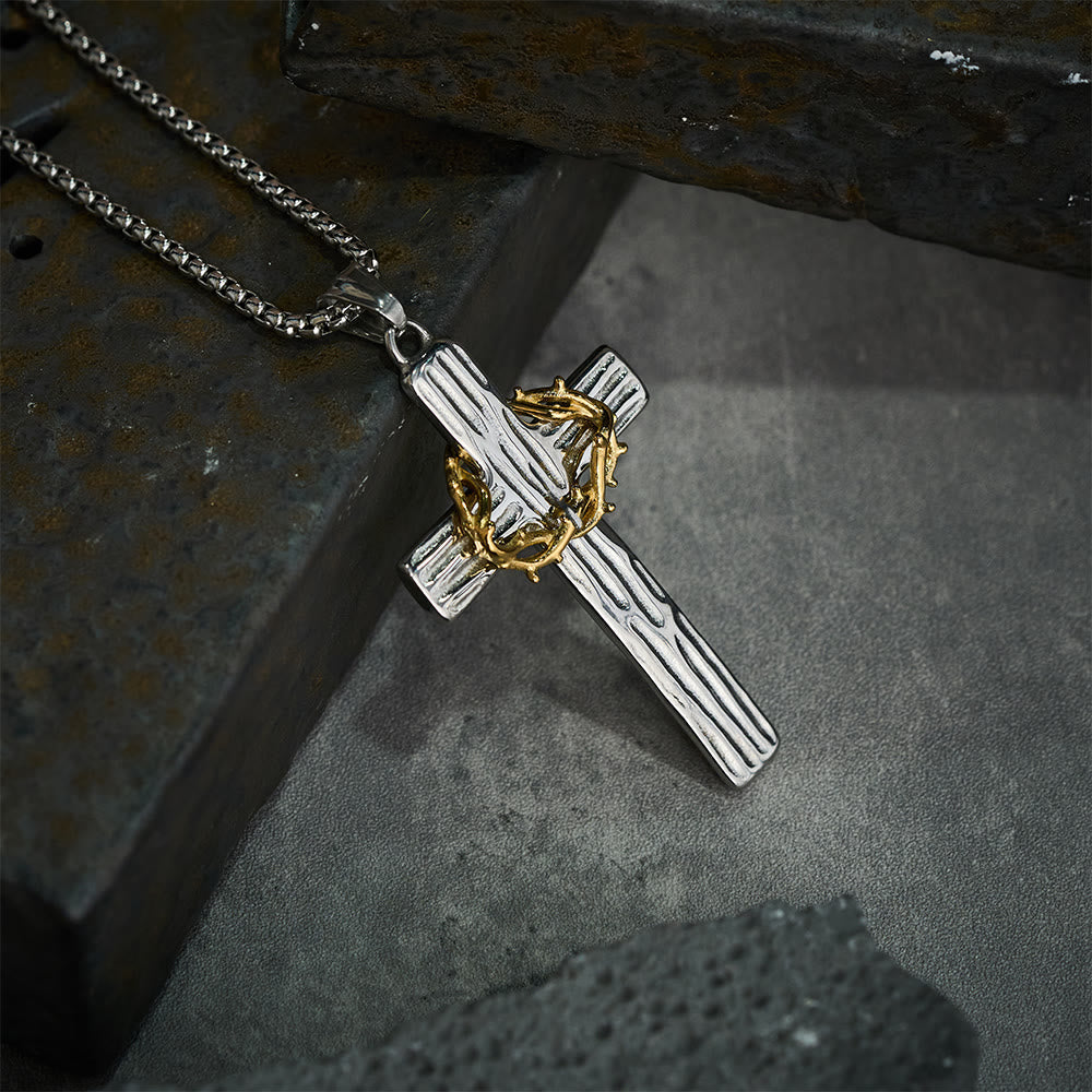 Modern Style Jesus Crown Of Thorns Cross Sacred Protection Pendant Necklace