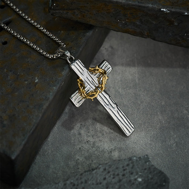 Modern Style Jesus Crown Of Thorns Cross Sacred Protection Pendant Necklace