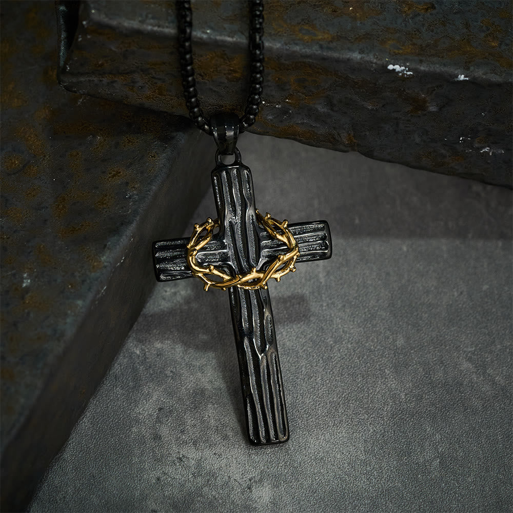 Modern Style Jesus Crown Of Thorns Cross Sacred Protection Pendant Necklace