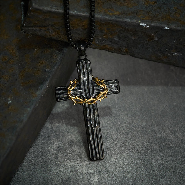 Modern Style Jesus Crown Of Thorns Cross Sacred Protection Pendant Necklace