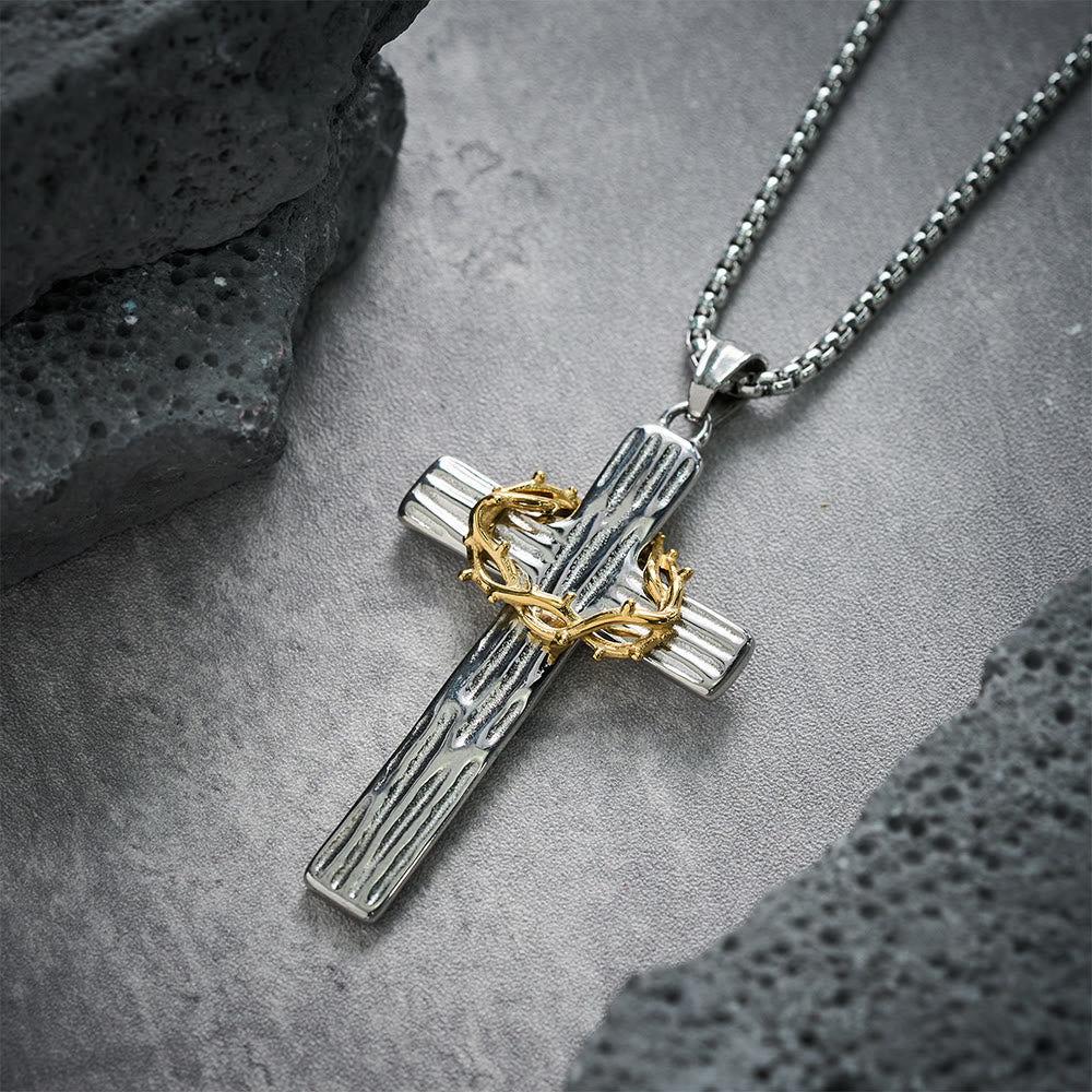 Modern Style Jesus Crown Of Thorns Cross Sacred Protection Pendant Necklace