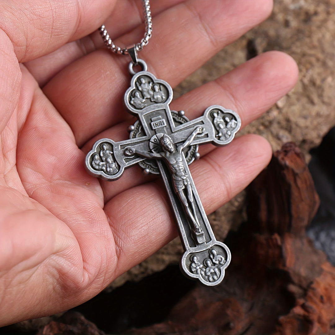Ornate Crucifix Jesus Silhouette Link Chain Necklace: A Token of Christ’s Redemption