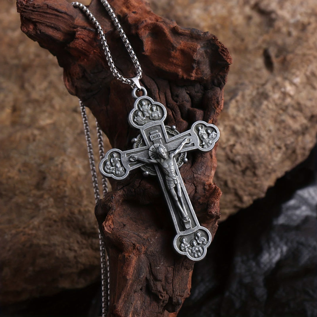 Ornate Crucifix Jesus Silhouette Link Chain Necklace: A Token of Christ’s Redemption