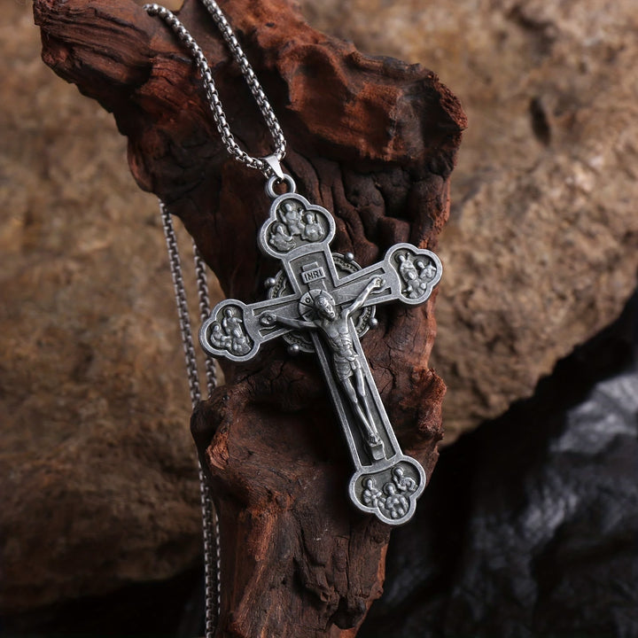 Ornate Crucifix Jesus Silhouette Link Chain Necklace: A Token of Christ’s Redemption