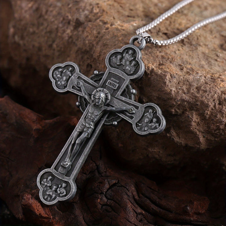 Ornate Crucifix Jesus Silhouette Link Chain Necklace: A Token of Christ’s Redemption