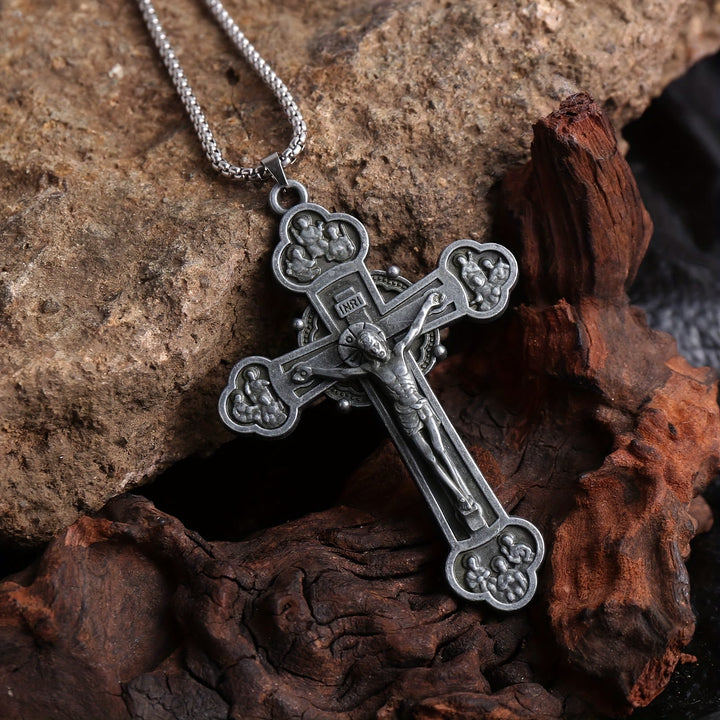 Ornate Crucifix Jesus Silhouette Link Chain Necklace: A Token of Christ’s Redemption