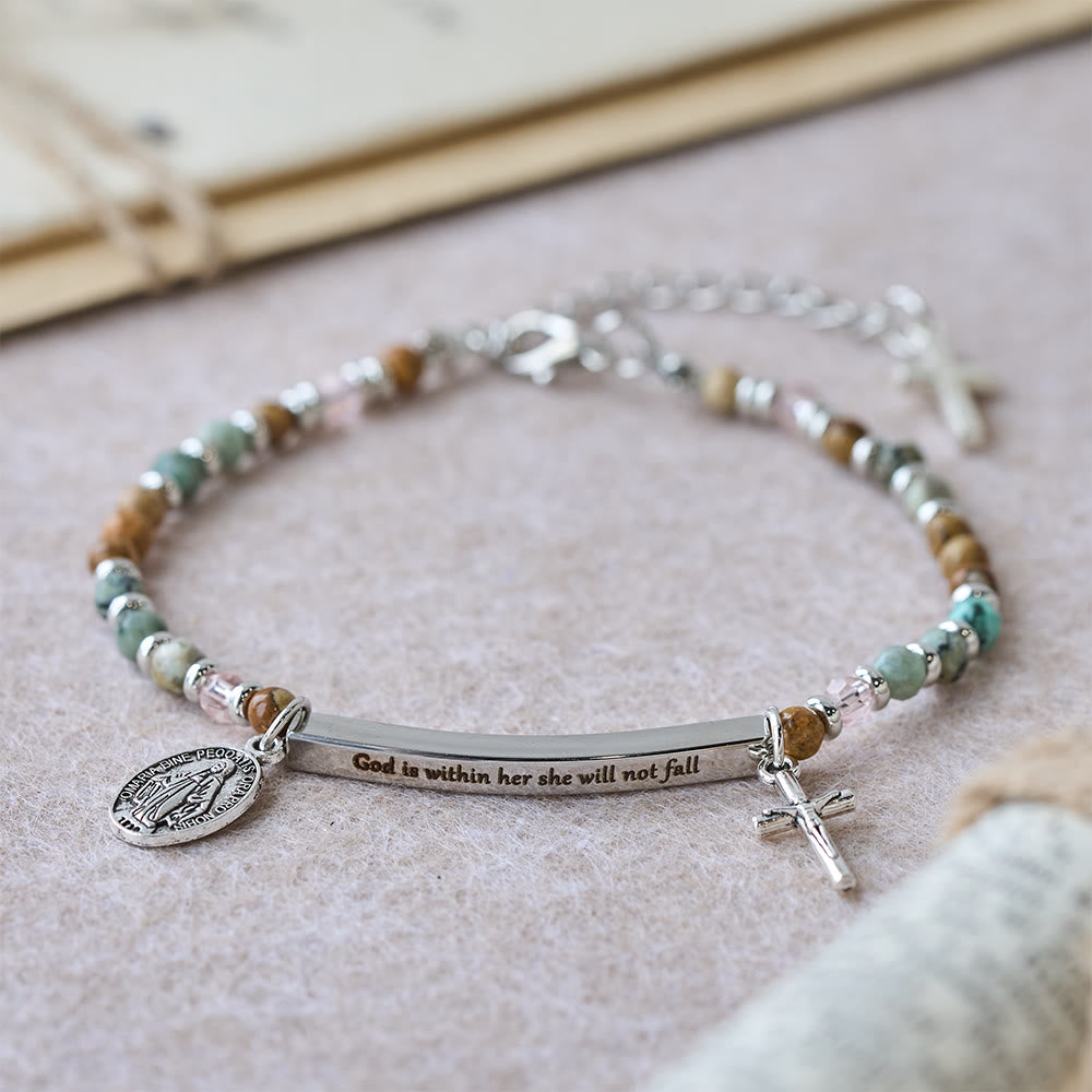 Natural African Turquoise Psalm 46:5 Bracelet: Engraved Bar & Stone Bead Design