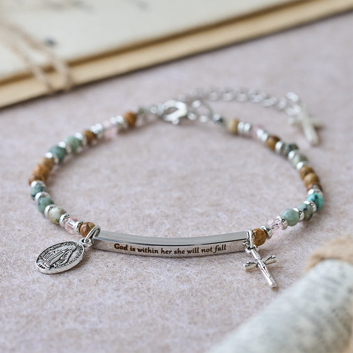 Natural African Turquoise Psalm 46:5 Bracelet: Engraved Bar & Stone Bead Design