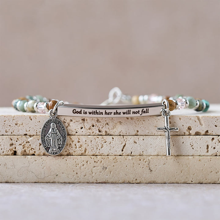 Natural African Turquoise Psalm 46:5 Bracelet: Engraved Bar & Stone Bead Design