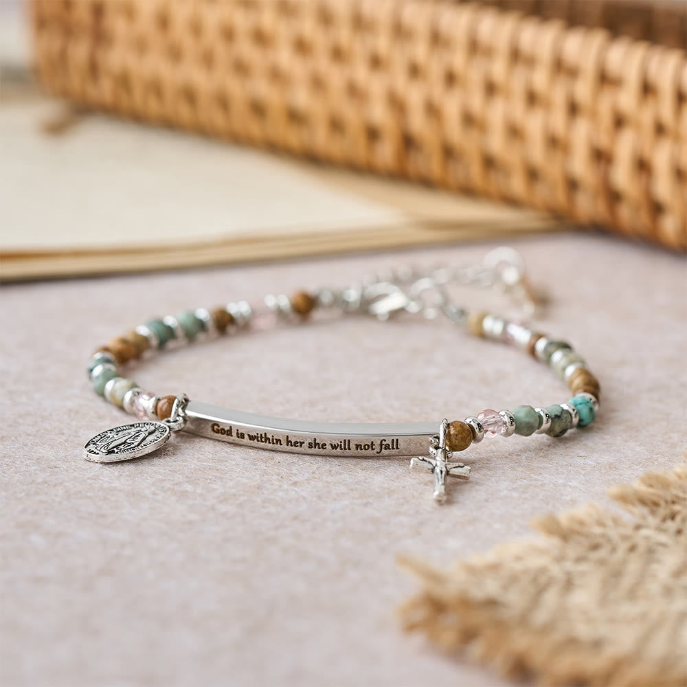 Natural African Turquoise Psalm 46:5 Bracelet: Engraved Bar & Stone Bead Design
