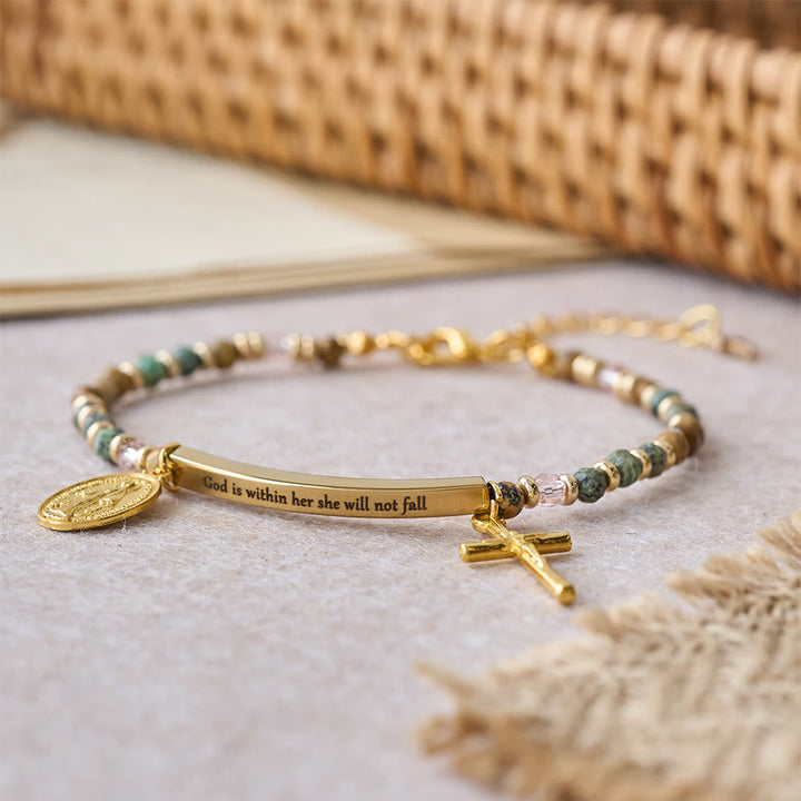 Natural African Turquoise Psalm 46:5 Bracelet: Engraved Bar & Stone Bead Design